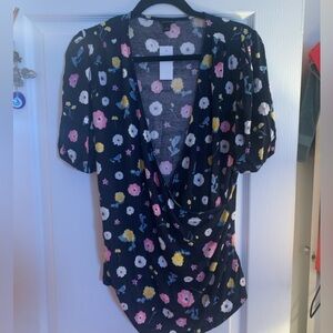 NWT Ann Taylor Navy Floral Top with Multicolor Accents, XL